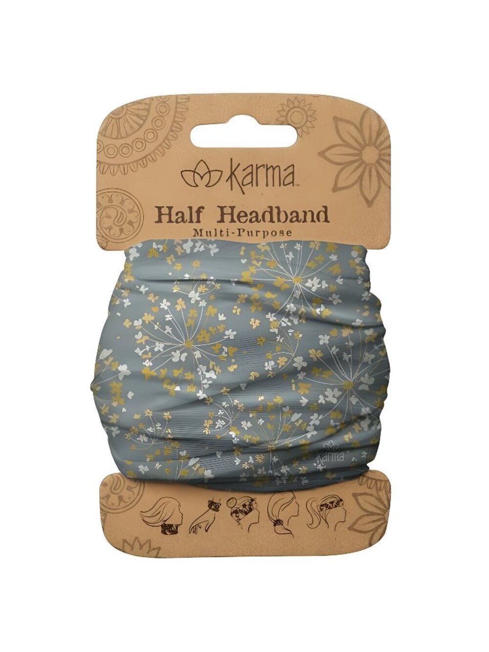 Gifts Gray & Gold Flowers Headband for Women - Medium